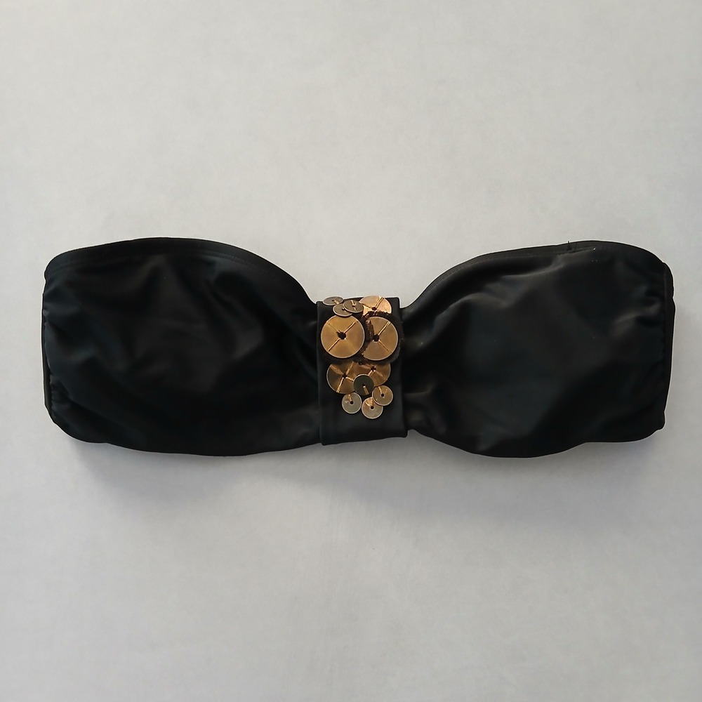 Black Y2K VTG Bandeau Swimwear Tropical Goth Beach Vacation‎ Bikini Top Large